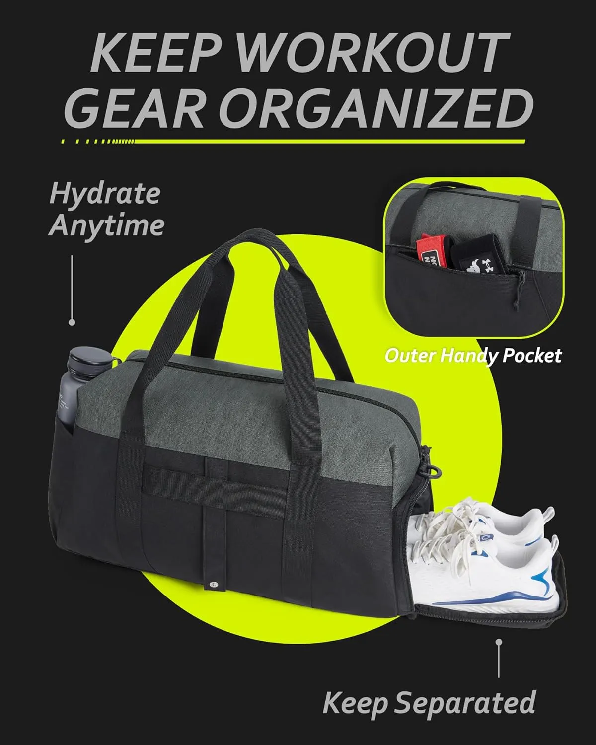 BAGSMART Gym Bags for Men Women, Foldable Travel Duffle Bag, Lightweight Weekender Duffel Bag With Shoe Compartment, Water Resistant Workout Duffle Sports Bag for Travel Yoga, Army Green