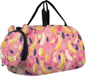 Banana and Leaf Pattern Boy's Gym Duffel Bag with Shoes Compartment Lightweight Overnight Weekender Carry On Travel Bag for Travel, Swimming, Dance, Ballet