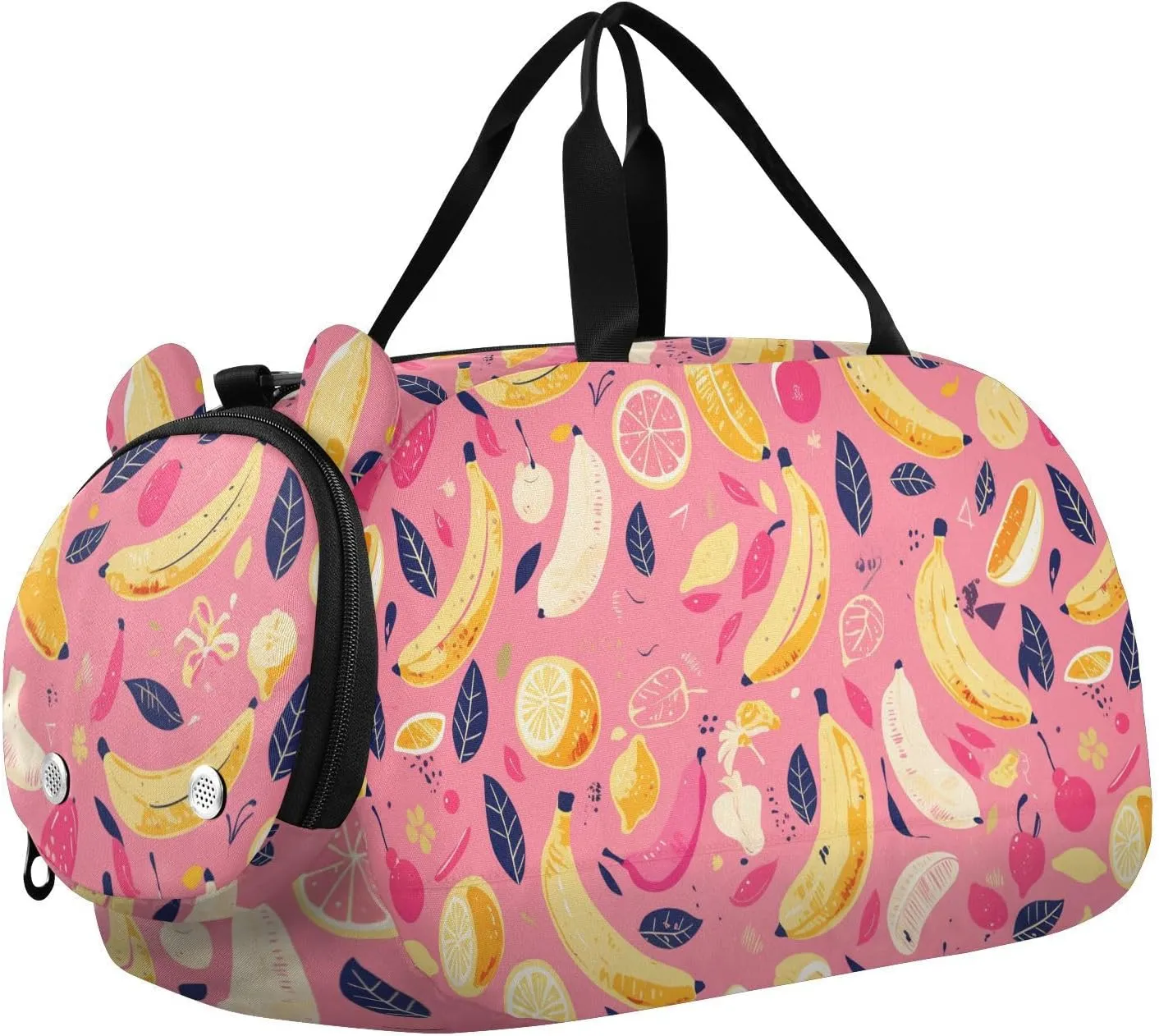 Banana and Leaf Pattern Boy's Gym Duffel Bag with Shoes Compartment Lightweight Overnight Weekender Carry On Travel Bag for Travel, Swimming, Dance, Ballet