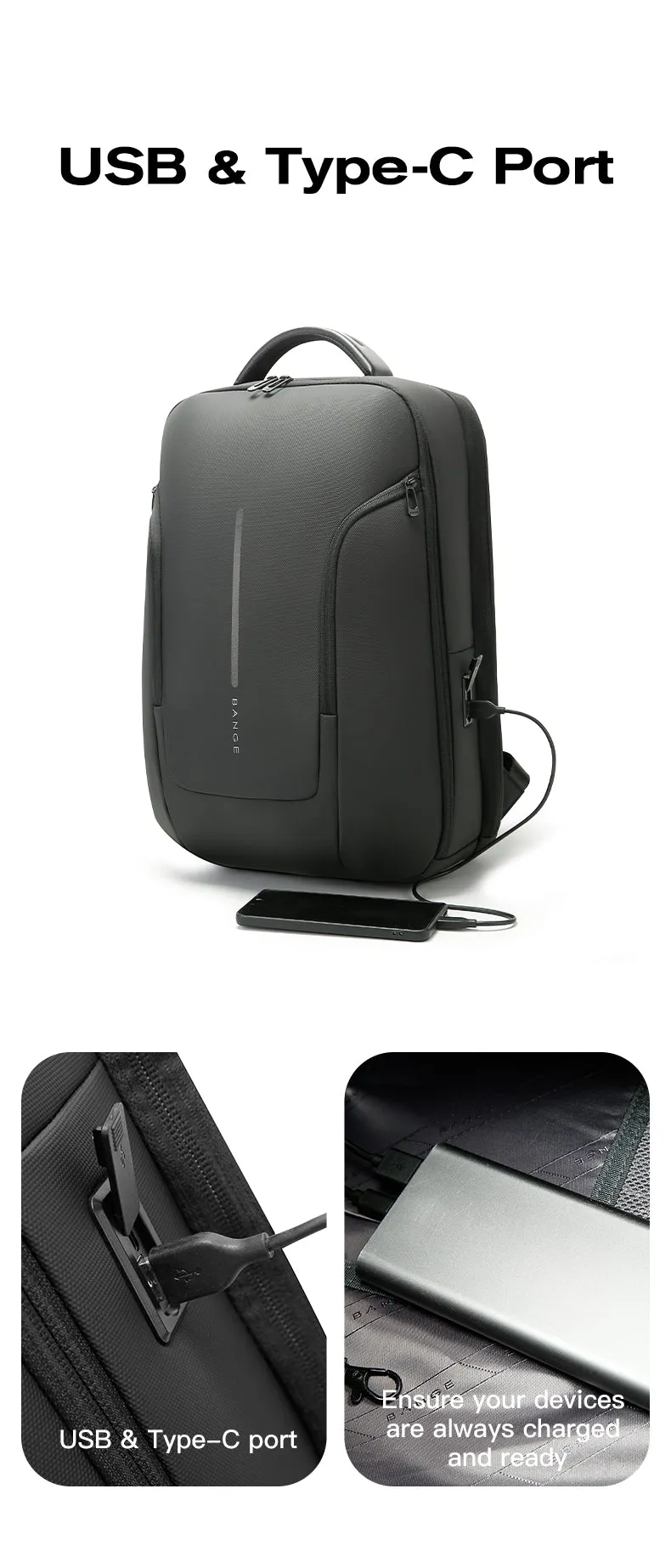 Bange i-Flynnz Water Resistant Hidden Compart Big Capacity Multi Compartment Ultra Light Travel Laptop Backpack (15.6")