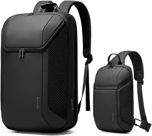 BANGE Laptop Business Backpack with Men's Crossbody Bag Microfiber Backpack, Water Resistant Backpack for Men Shockproof Padded Shoulder Straps (Black)