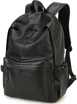 Baosha BP-08 Unisex PU Leather Computer Laptop Bag 15.6 inch Backpack Shoulder Bags Travel Hiking Rucksack Casual Daypack Black
