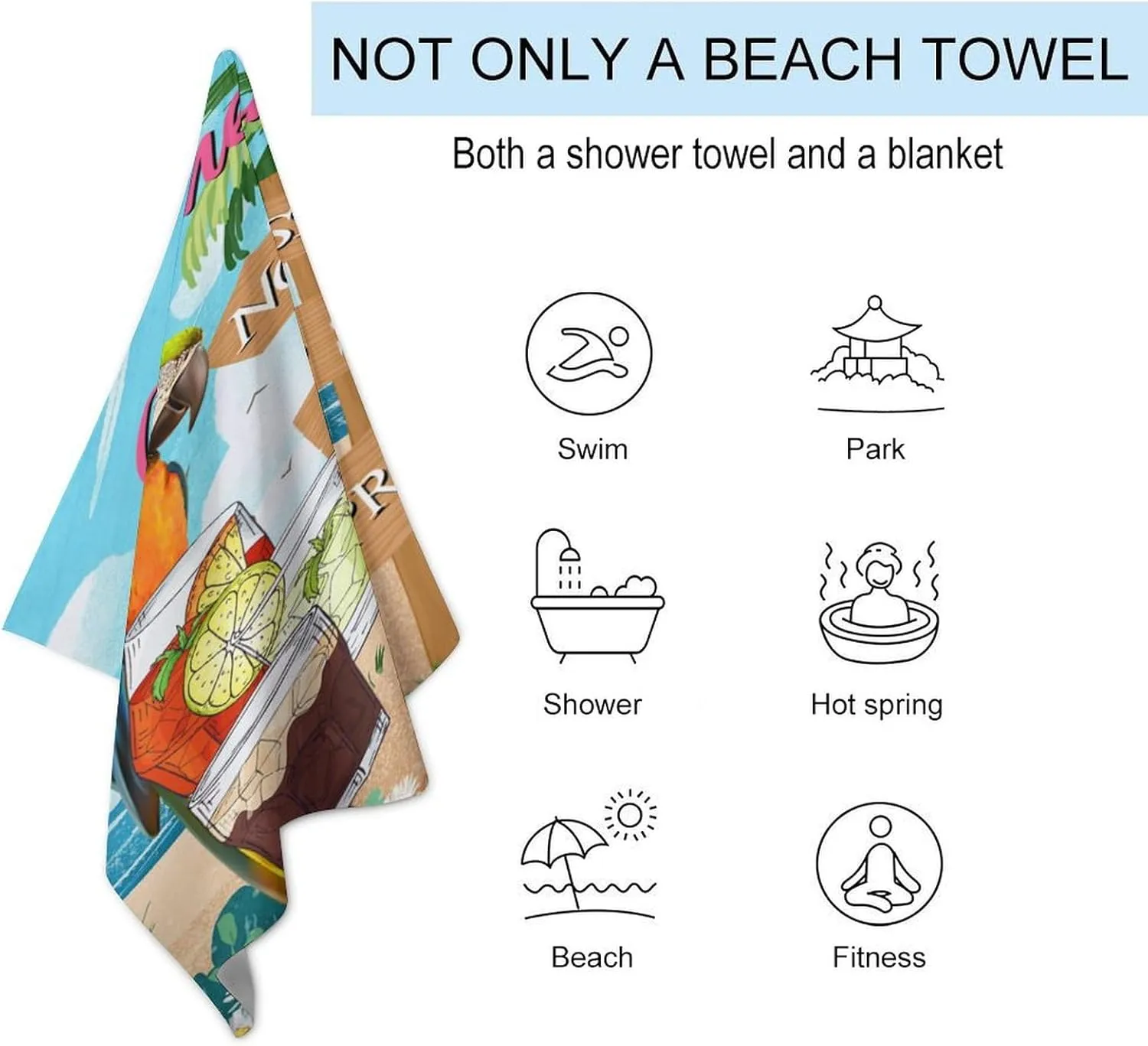 Bar Open No Shoes No Shirt No Problem Beach Towels Sand Free Absorbent Fade Resistant Adult Bath Towel Rustic Happy Hour Pool Beach Swim Towels 31x51 Inch for Adults, Men, Women