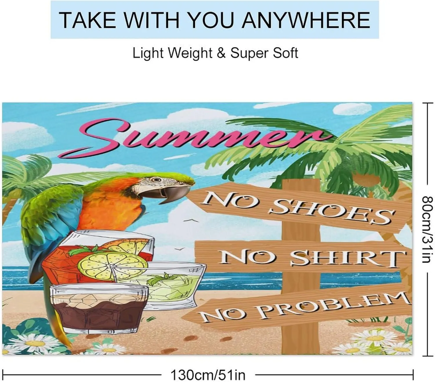 Bar Open No Shoes No Shirt No Problem Beach Towels Sand Free Absorbent Fade Resistant Adult Bath Towel Rustic Happy Hour Pool Beach Swim Towels 31x51 Inch for Adults, Men, Women