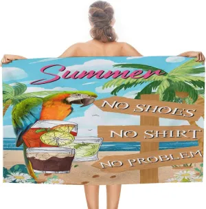 Bar Open No Shoes No Shirt No Problem Beach Towels Sand Free Absorbent Fade Resistant Adult Bath Towel Rustic Happy Hour Pool Beach Swim Towels 31x51 Inch for Adults, Men, Women