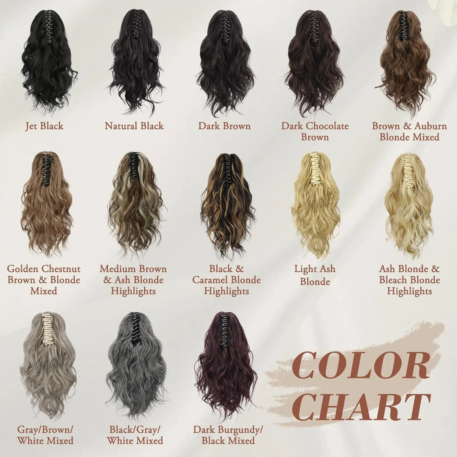 BARSDAR Claw Clip in Ponytail Extensions - 14 Inch Short Wavy Brown Ponytail Hair Extensions for Women - Synthetic Claw Clip in Pony Tails Hairpieces - Brown Mixed