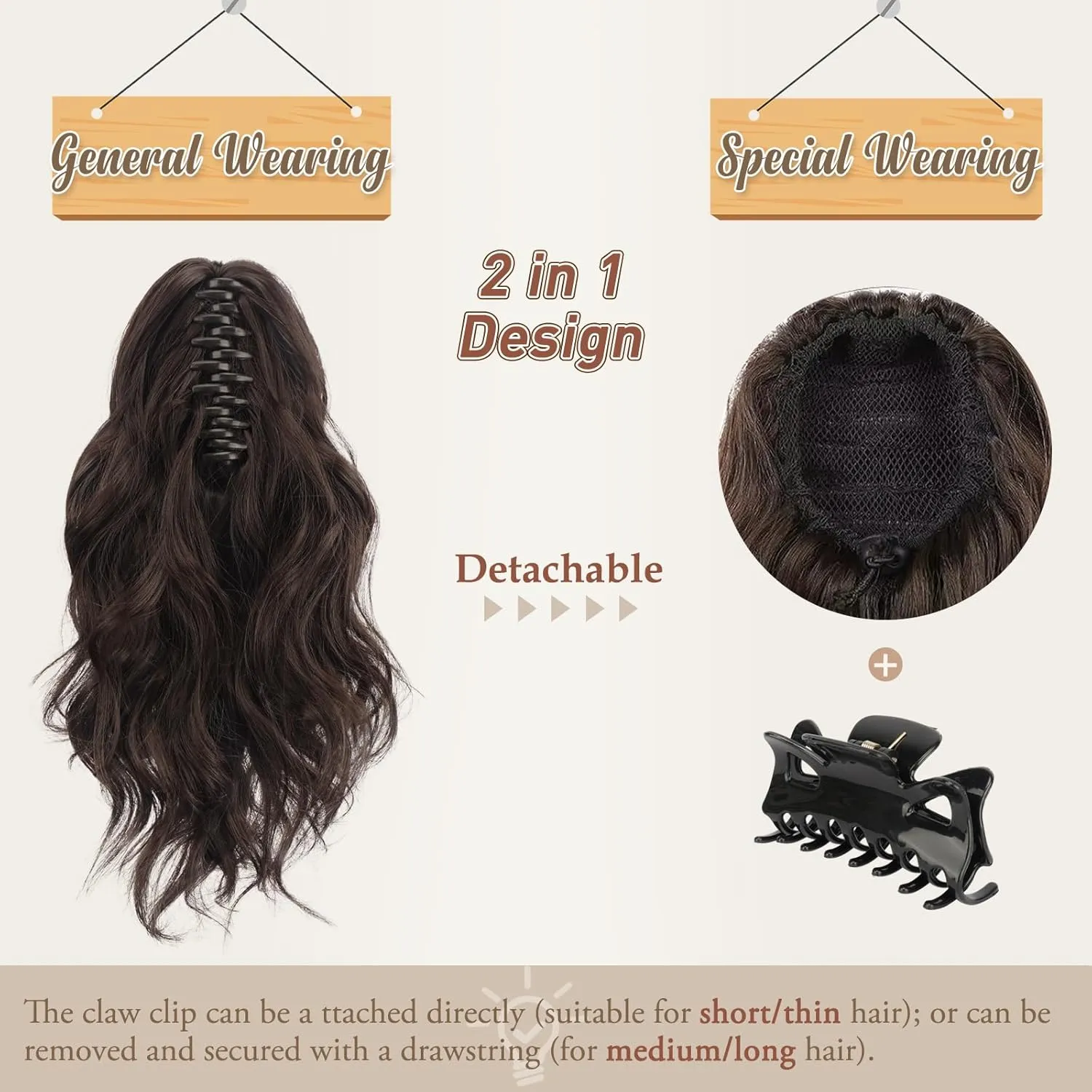 BARSDAR Claw Clip in Ponytail Extensions - 14 Inch Short Wavy Highlight Ponytail Hair Extensions for Women - Synthetic Claw Clip in Pony Tails Hairpieces - Black with Highlights