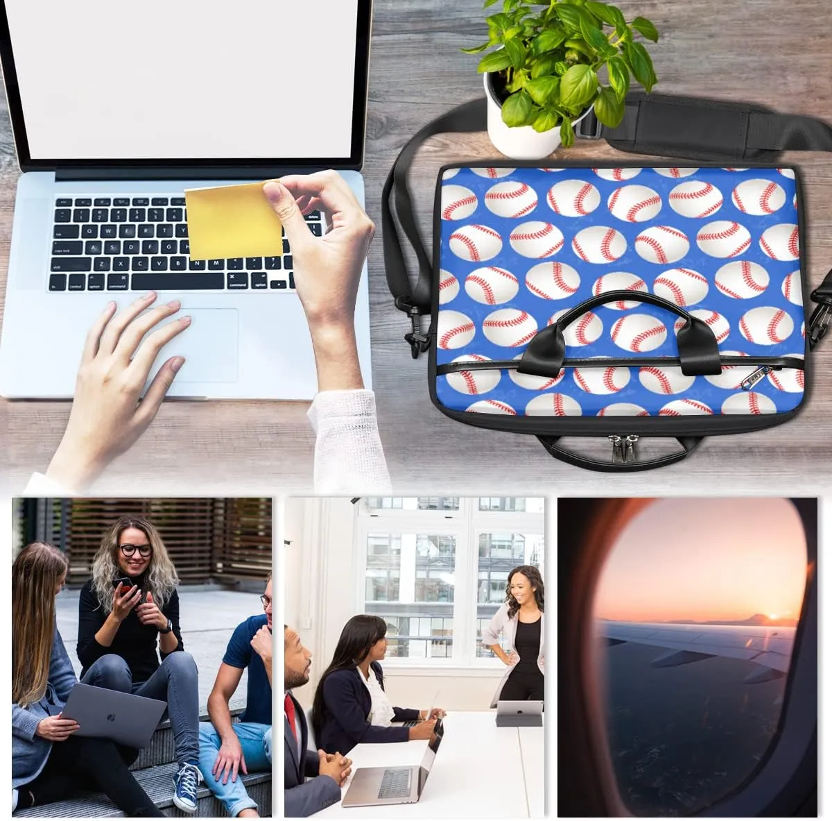 Baseball Ball Print Laptop Shoulder Messenger Bag Waterproof Laptop Briefcase with Handle and Padded Strap Case Sleeve