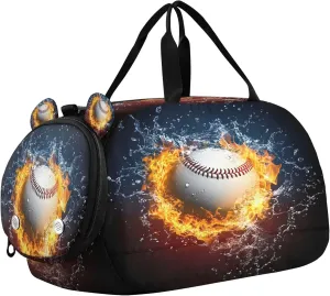 Baseball Youth Sports & Travel Duffle Bag with Shoe Compartment,Waterproof Gym Bag for Girls and Boys (Overnight Essentials Organizer)