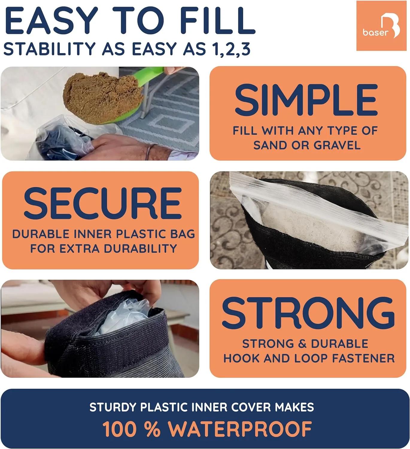 Baser - Outdoor Fillable Straight Weight Bags 2 x 9 LBS fillable for Patio Umbrellas, Cantilevers and Garden Accessories