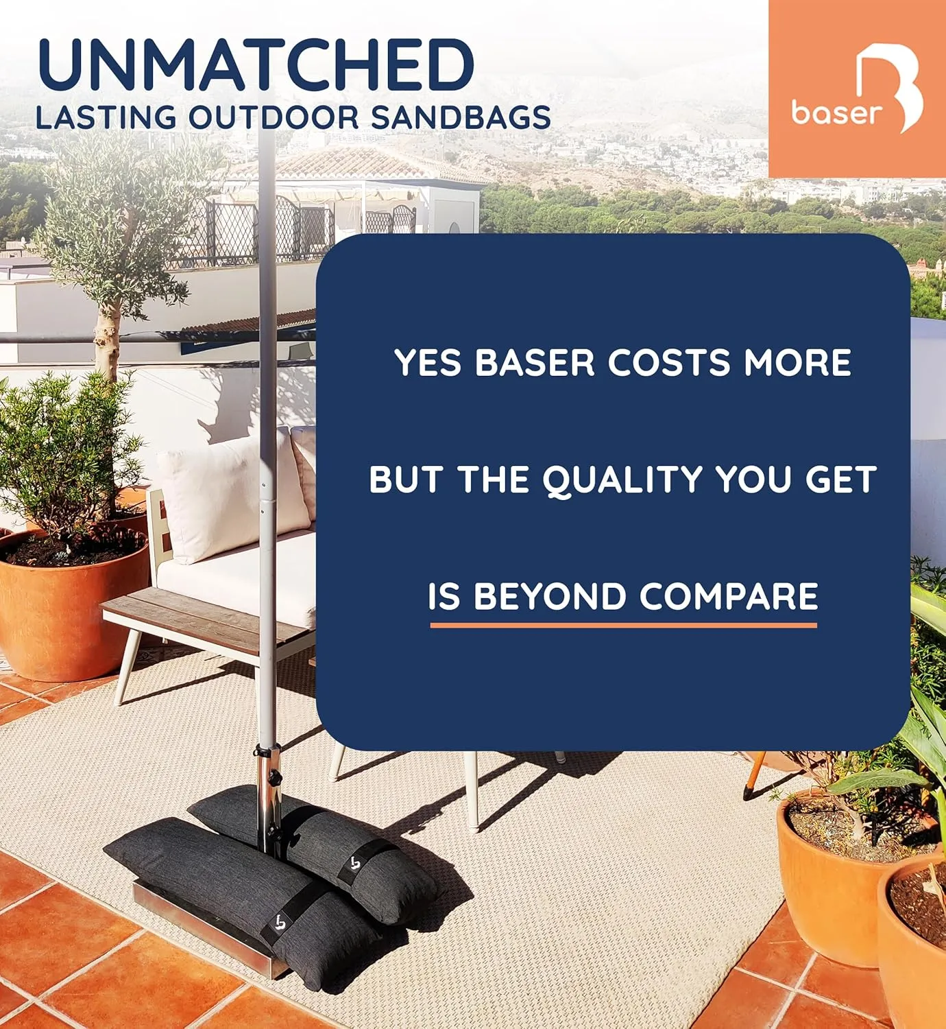 Baser - Outdoor Fillable Straight Weight Bags 2 x 9 LBS fillable for Patio Umbrellas, Cantilevers and Garden Accessories