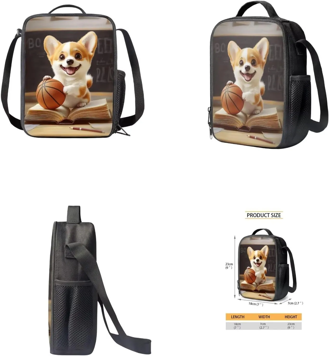 Basketball Corgi Backpack for Girls Middle School Backpack and Lunch Bag Set for Girls Zipper Lightweight Materials 17 Inch Backpack 4-In-1 Efficient System