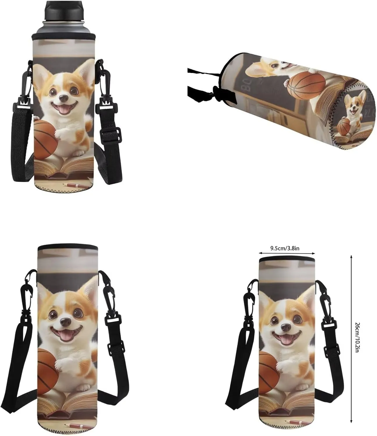 Basketball Corgi Backpack for Girls Middle School Backpack and Lunch Bag Set for Girls Zipper Lightweight Materials 17 Inch Backpack 4-In-1 Efficient System