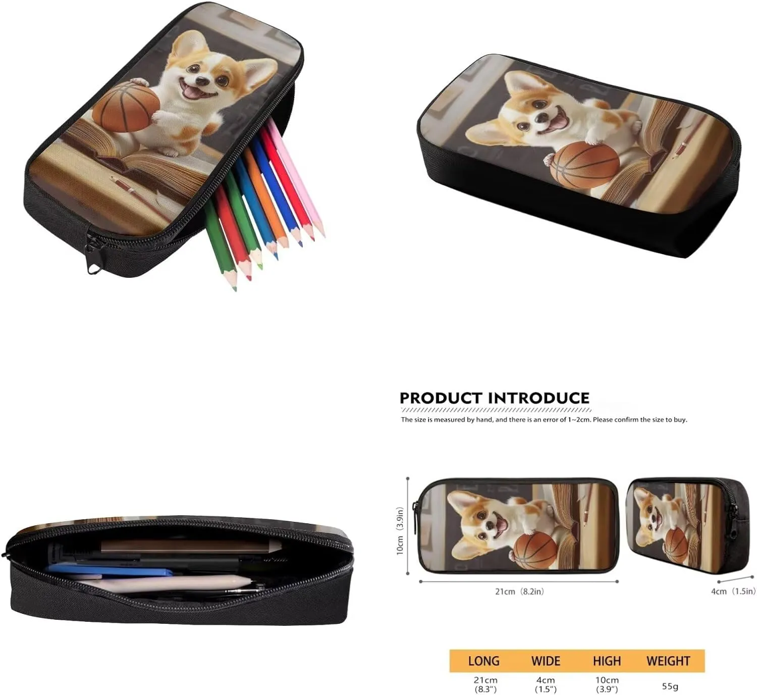 Basketball Corgi Backpack for Girls Middle School Backpack and Lunch Bag Set for Girls Zipper Lightweight Materials 17 Inch Backpack 4-In-1 Efficient System