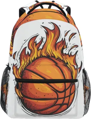Basketball Flame Backpack 3rd 4th 5th Grade School Bookbag Travel Laptop Daypack Bag Purse for Boys Girls Teens