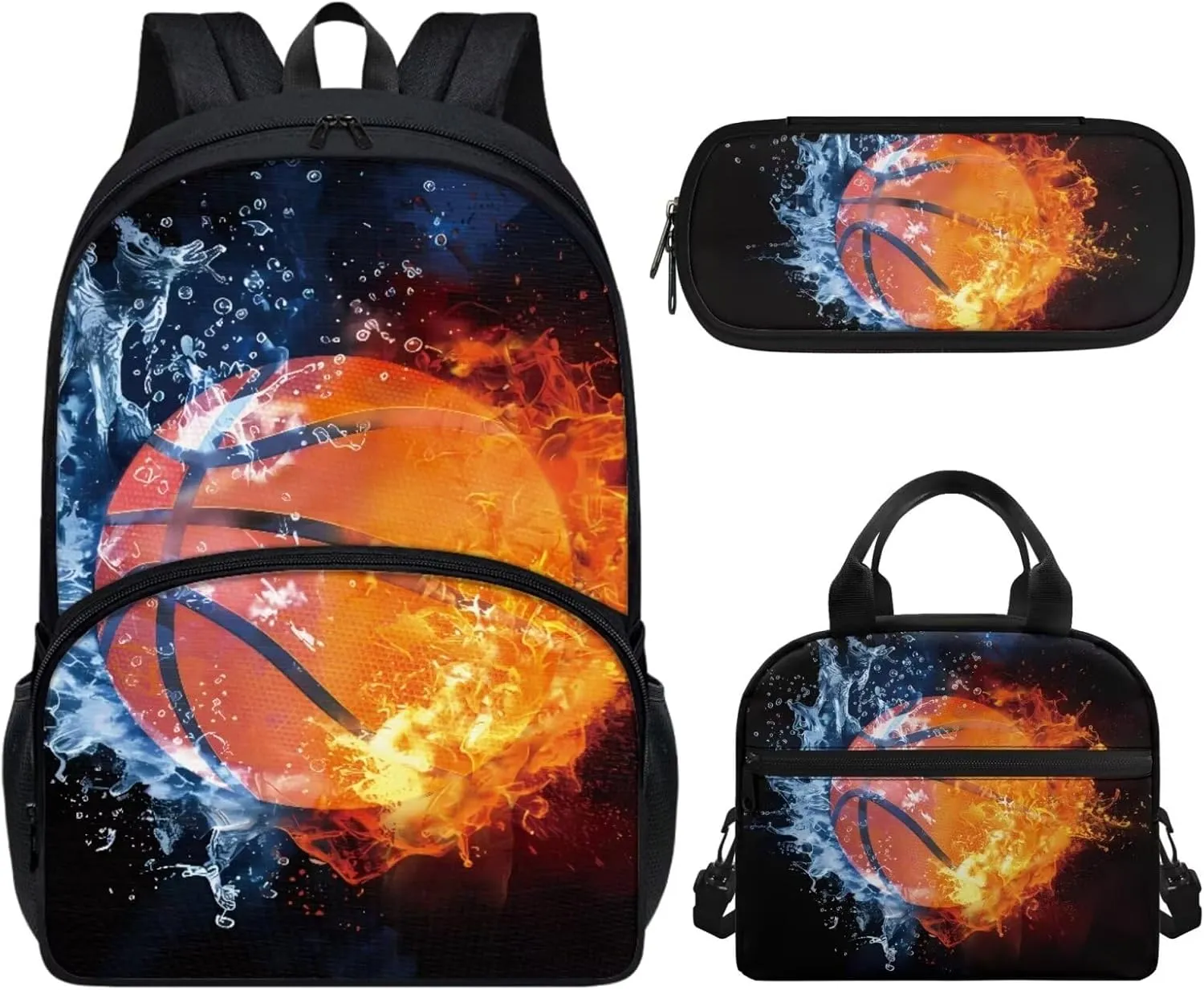 Basketball School Bag Backpack for Elementary Boys 3 PCS Bookbag with Lunch Bag Pencil Case for Teenagers Middle Primary Schoolbags Satchel for 5-7 8-10 11-13 Kids Back to School