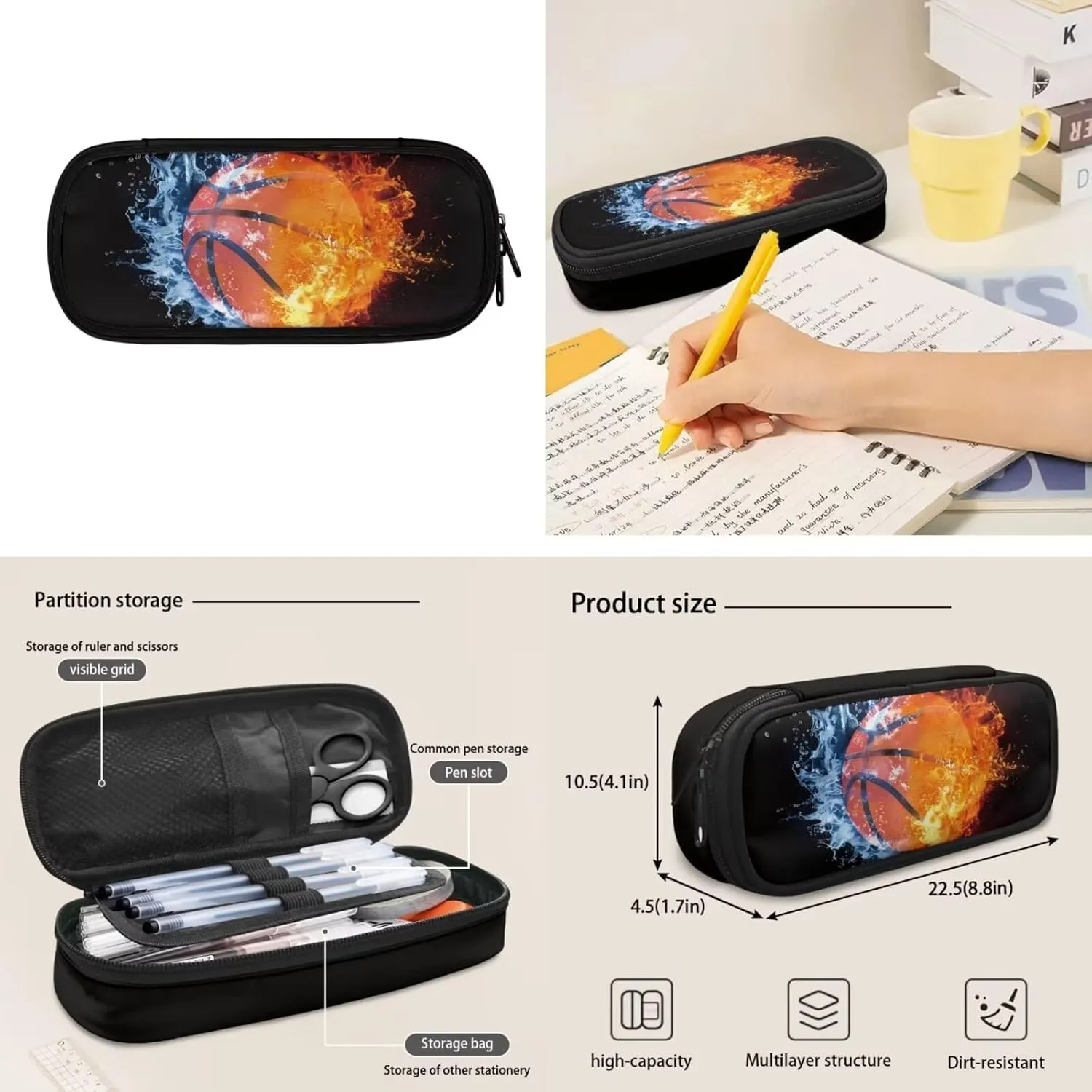 Basketball School Bag Backpack for Elementary Boys 3 PCS Bookbag with Lunch Bag Pencil Case for Teenagers Middle Primary Schoolbags Satchel for 5-7 8-10 11-13 Kids Back to School