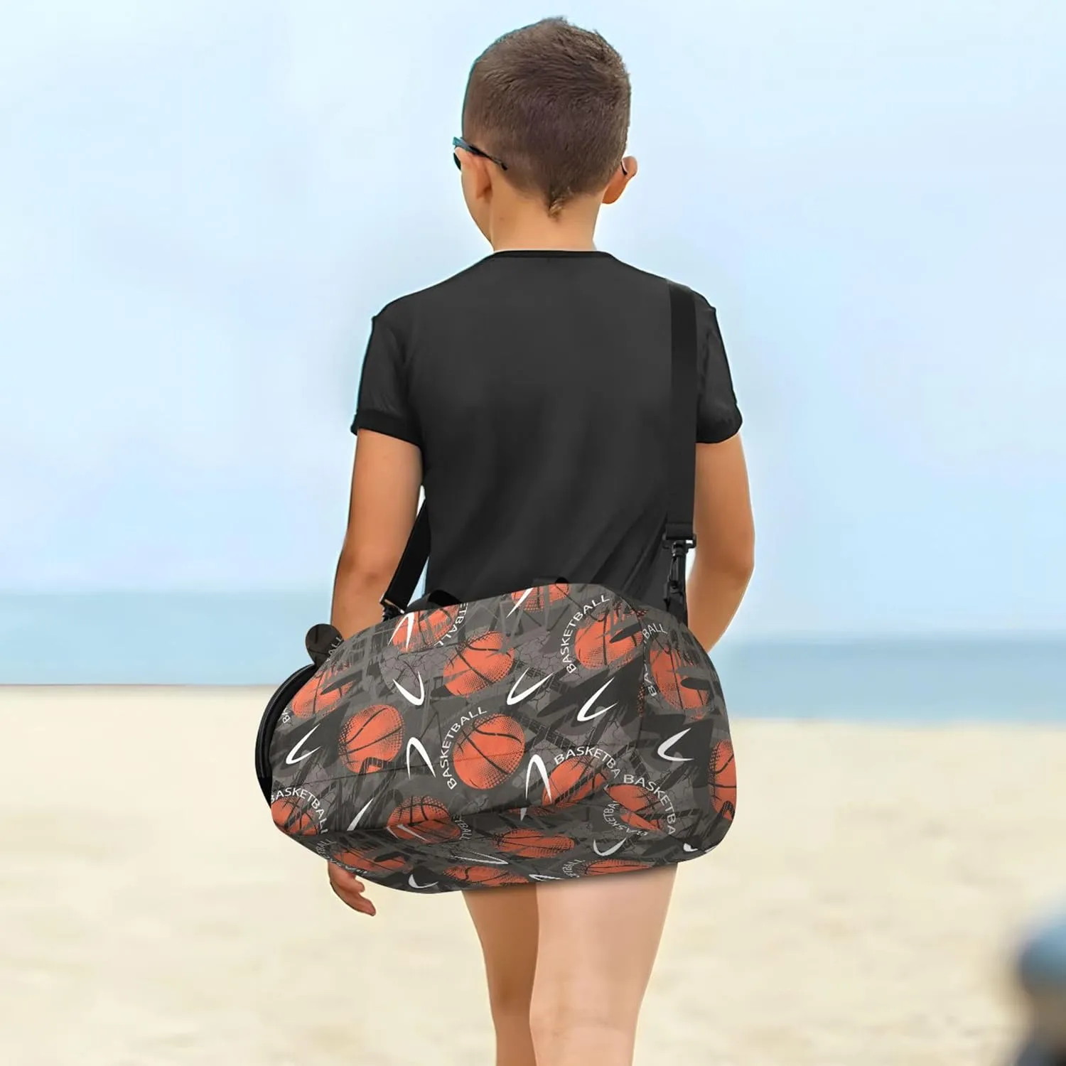 Basketball Theme Boy's Gym Duffel Bag with Shoes Compartment Lightweight Carry On Bag for Beach Swim Bags Pool Sports