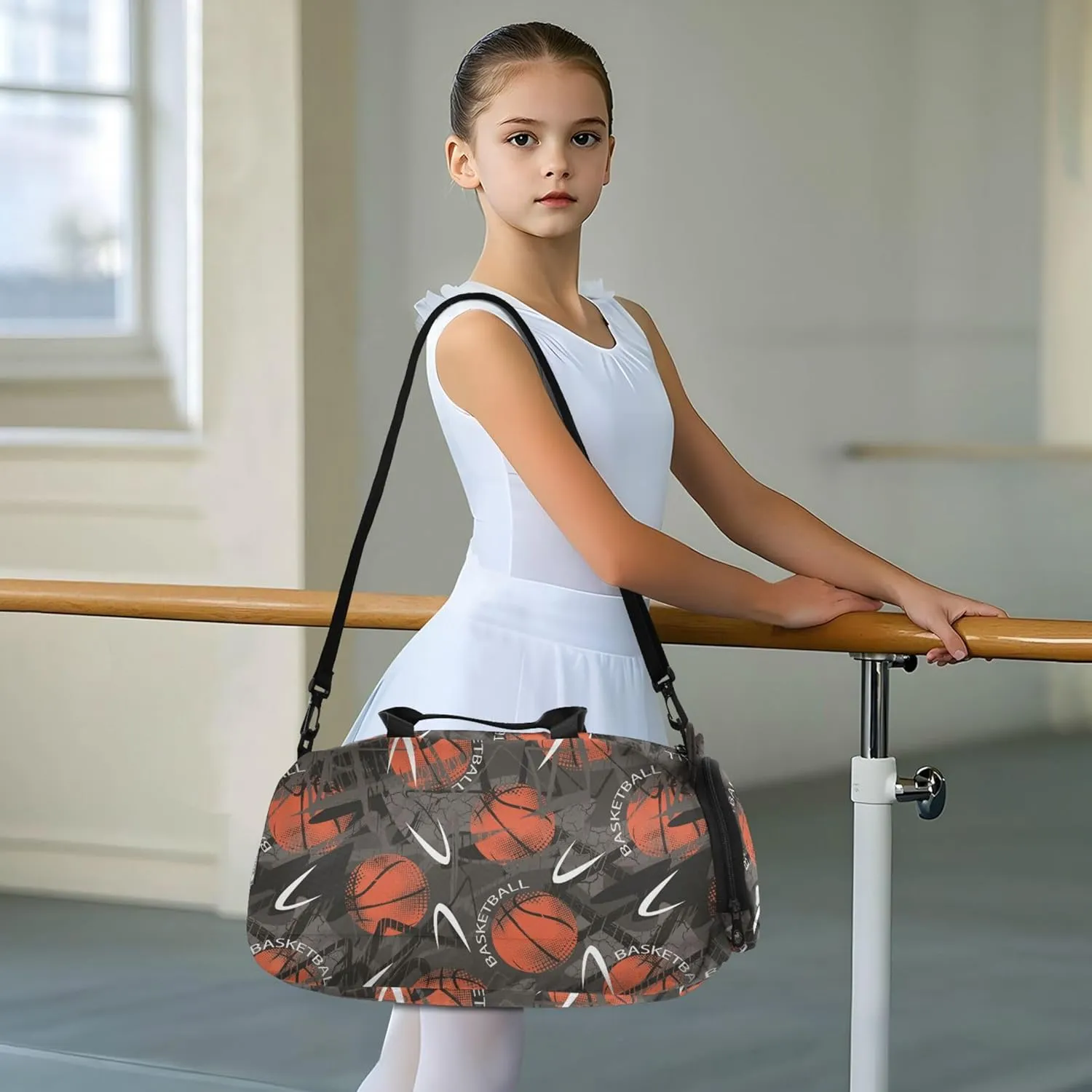 Basketball Theme Boy's Gym Duffel Bag with Shoes Compartment Lightweight Carry On Bag for Beach Swim Bags Pool Sports