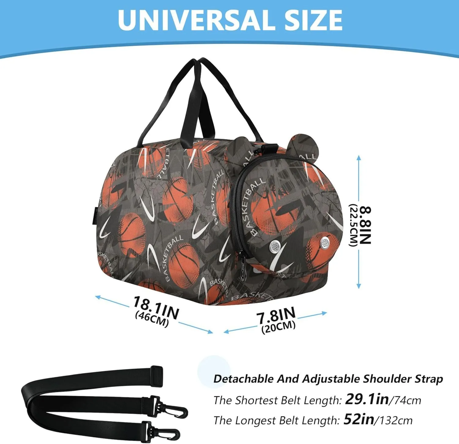Basketball Theme Boy's Gym Duffel Bag with Shoes Compartment Lightweight Carry On Bag for Beach Swim Bags Pool Sports