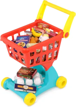 Battat Pretend Shopping Playset Groceries & Cart 29 Play Food Items Kitchen Accessories 2  Years Shopping Day Grocery Cart