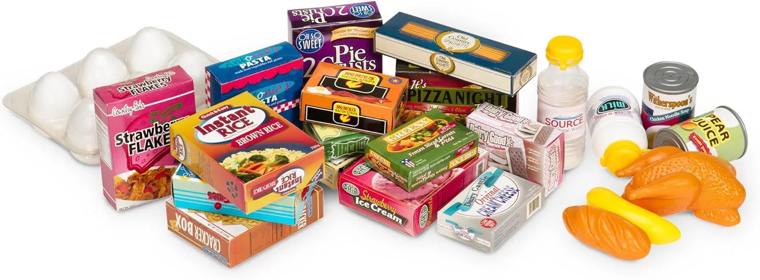 Battat Pretend Shopping Playset Groceries & Cart 29 Play Food Items Kitchen Accessories 2  Years Shopping Day Grocery Cart