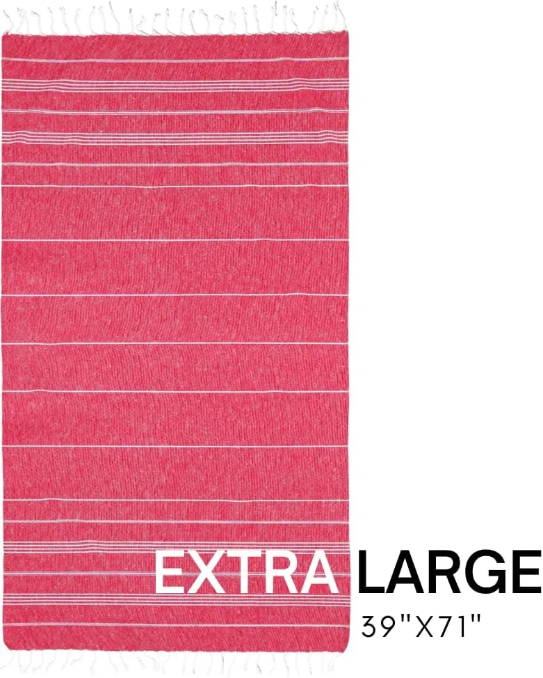BAY LAUREL Turkish Beach Towel with Travel Bag 39 x 71 Quick Dry Sand Free Lightweight Large Oversized Towels Light (Red with Mix Black)