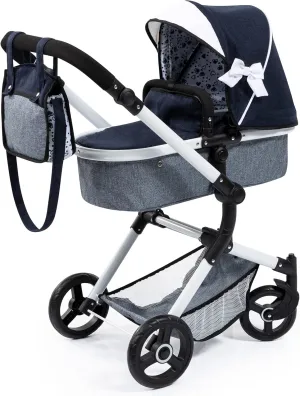 Bayer Design Dolls: Pram Neo Vario - Blue, Grey, White - Includes Shoulder Bag, Fits Dolls Up to 20.5", Convertible to A Pushchair, Adjustable & Reversible Handle, Swivel Front Wheels, Ages 3 
