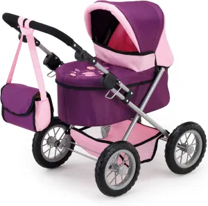Bayer Design Dolls: Trendy Pram - Purple & Pink - Includes Shoulder Bag, Fits Dolls Up to 18", Adjustable Handle, Kids Pretend Play, Shopping Basket, Easy to Fold, Ages 3 
