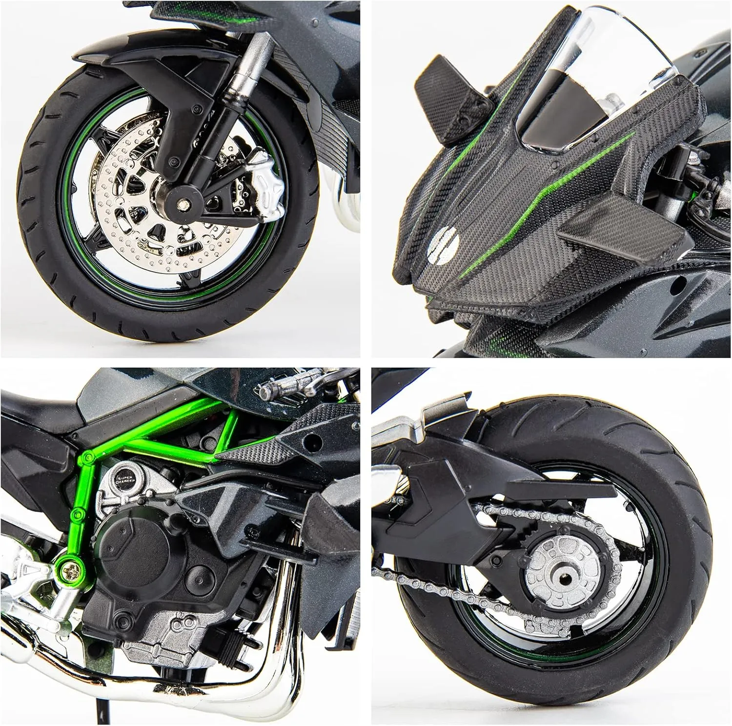 BDTCTK Compatible for 1:12 Kawasaki Ninja H2R Motorcycle Model, Model Motorcycle, Suspension and Free Roller, Toy Car, Motorcycle Collection, Gift Black