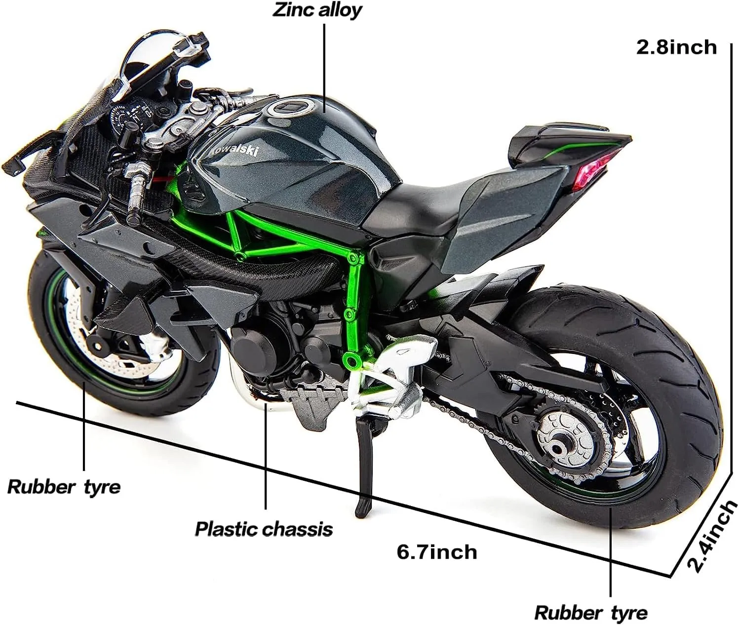 BDTCTK Compatible for 1:12 Kawasaki Ninja H2R Motorcycle Model, Model Motorcycle, Suspension and Free Roller, Toy Car, Motorcycle Collection, Gift Black