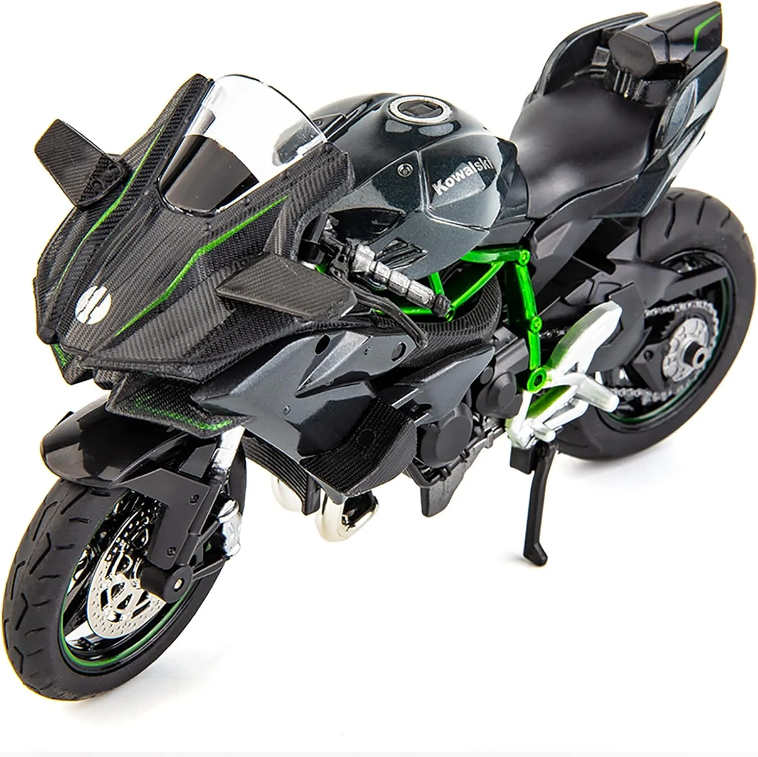 BDTCTK Compatible for 1:12 Kawasaki Ninja H2R Motorcycle Model, Model Motorcycle, Suspension and Free Roller, Toy Car, Motorcycle Collection, Gift Black
