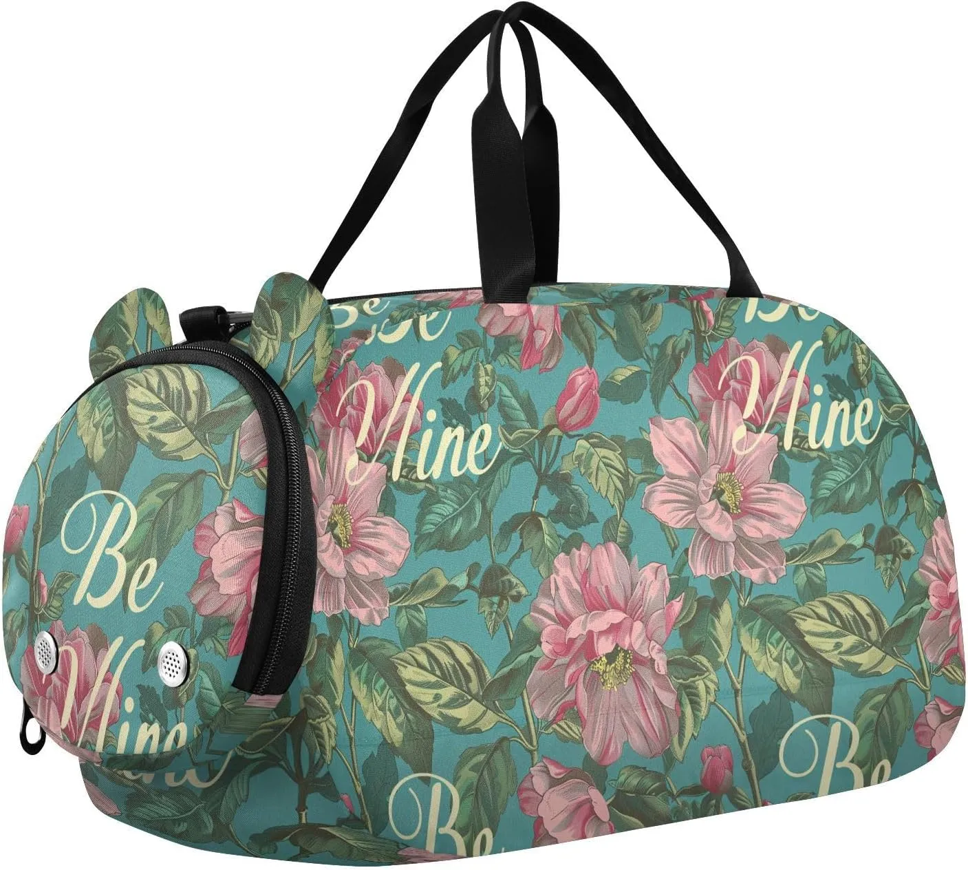 Be Mine Floral William Morris Style Teal Peach Girl's Gym Duffel Bag with Shoes Compartment Large Capacity Personal Item Travel Bag for Boys and Girls bolsa para hombre