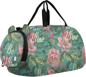 Be Mine Floral William Morris Style Teal Peach Girl's Gym Duffel Bag with Shoes Compartment Large Capacity Personal Item Travel Bag for Boys and Girls bolsa para hombre