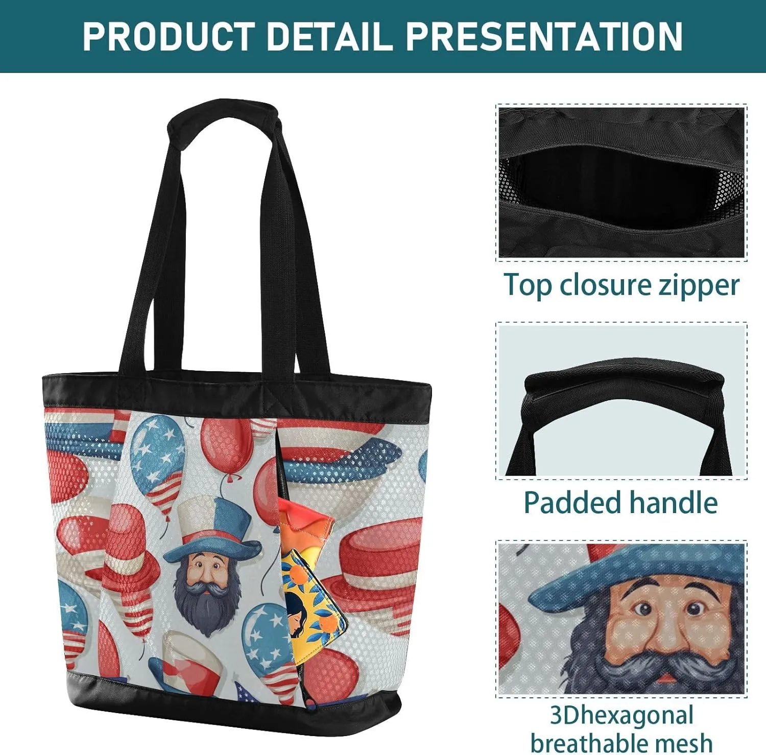 Beach Bag for Women Waterproof Sandproof Mesh Beach Tote Bag with Zipper and Pockets 1F
