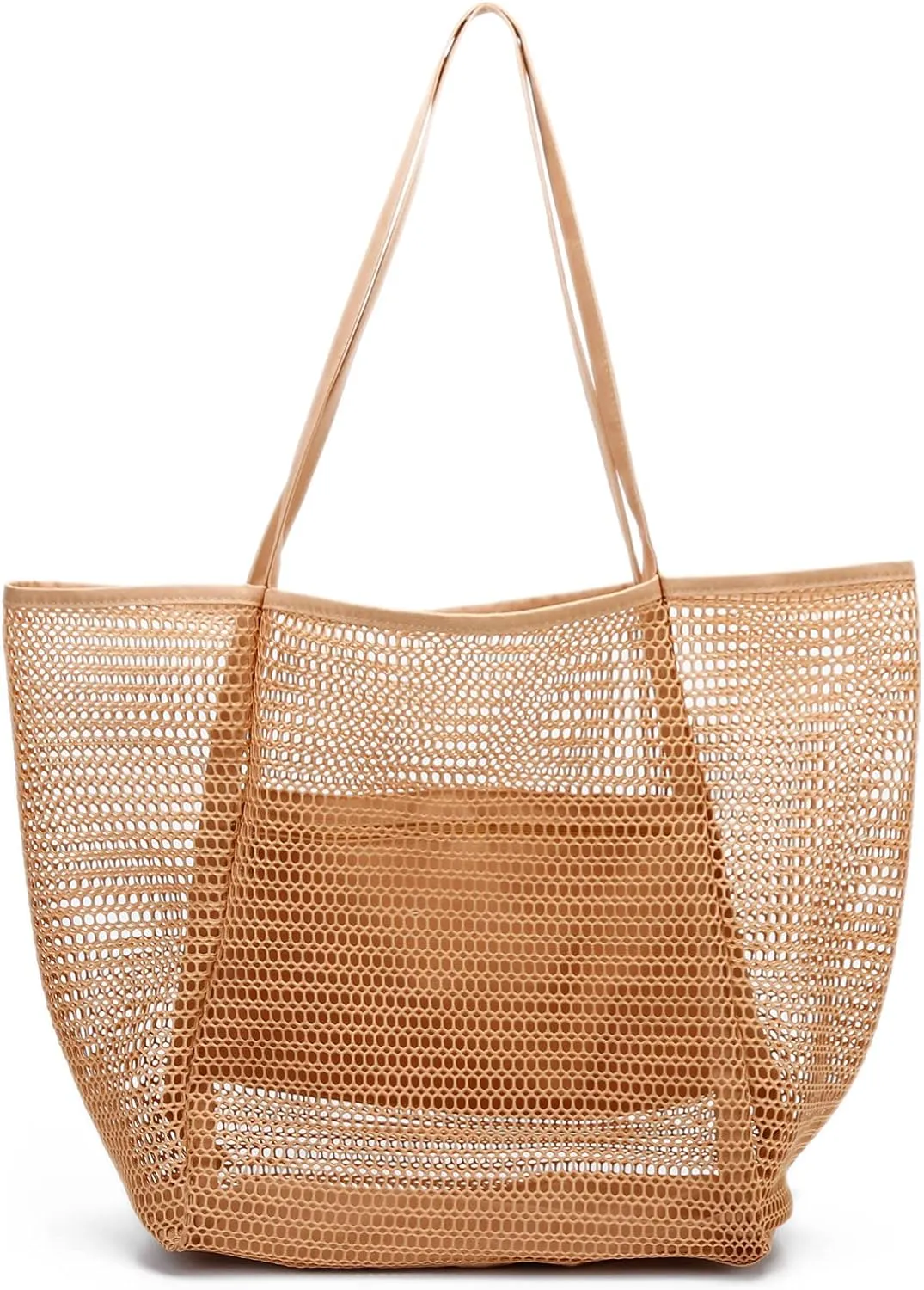 Beach Bag Mesh Tote Bag Lightweight Foldable Beach Tote with Zipper Pocket for Women Vacation Beach Pool Trip