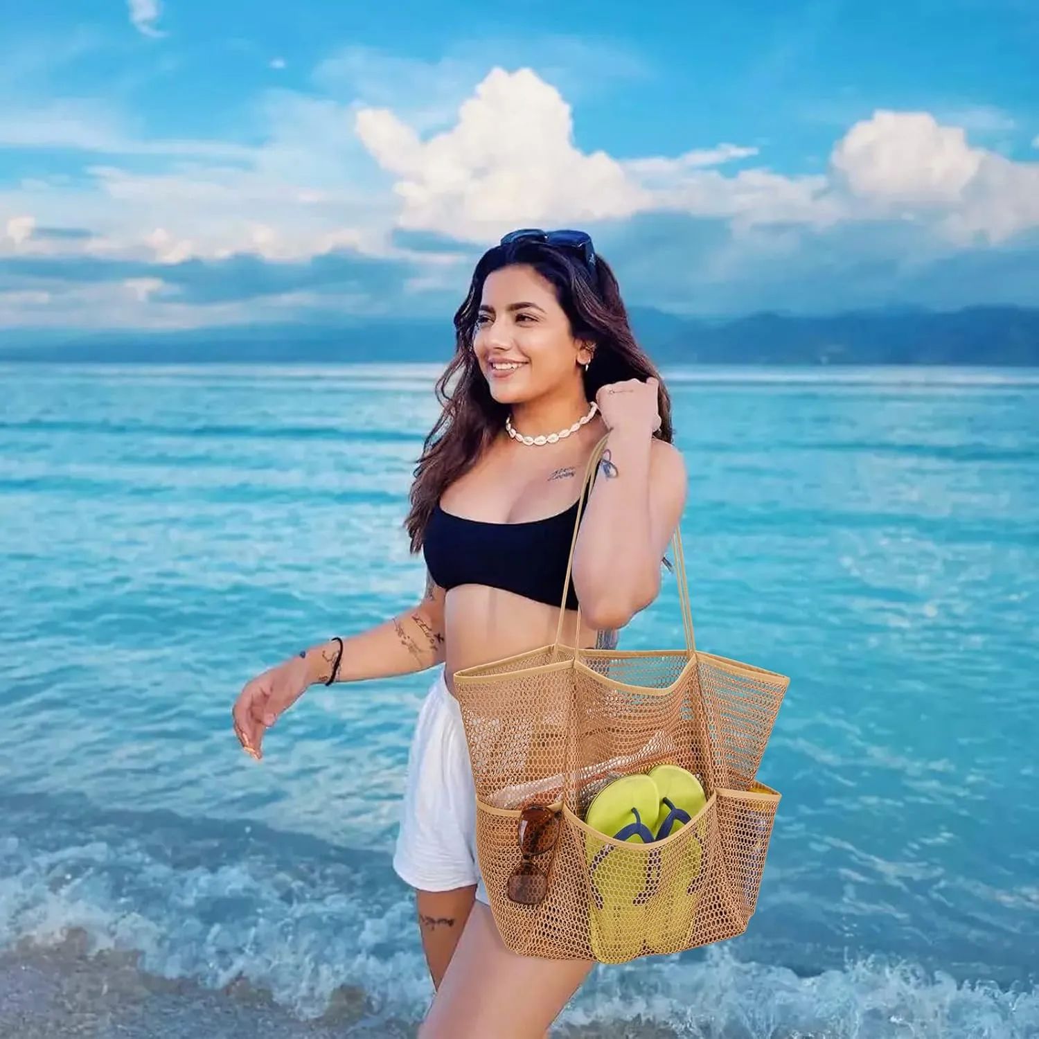 Beach Bag - Mesh Tote Bag Mothers Day Gifts for Mom Women Bag for Travel Pool Family Beach Vacation Cruise Essentials 2025