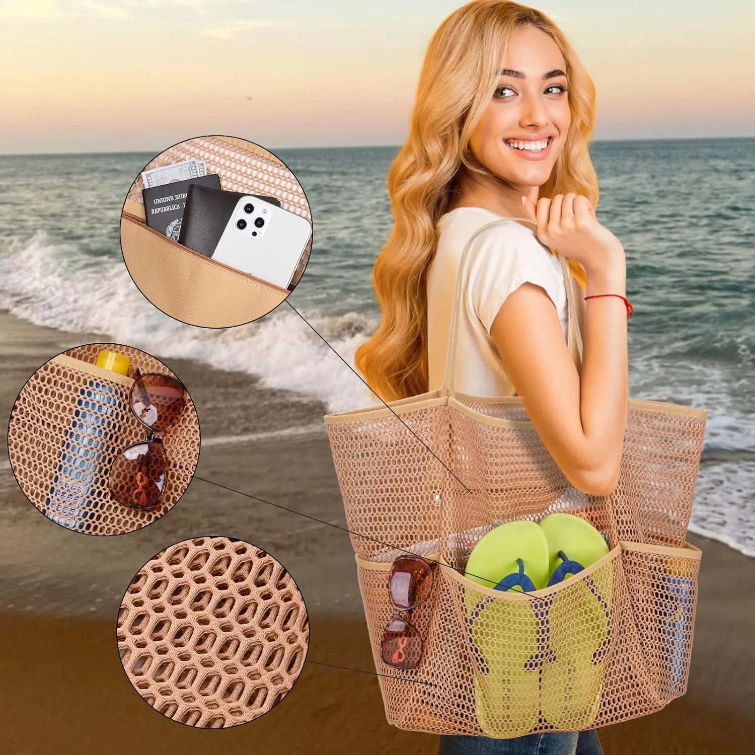 Beach Bag - Mesh Tote Bag Mothers Day Gifts for Mom Women Bag for Travel Pool Family Beach Vacation Cruise Essentials 2025