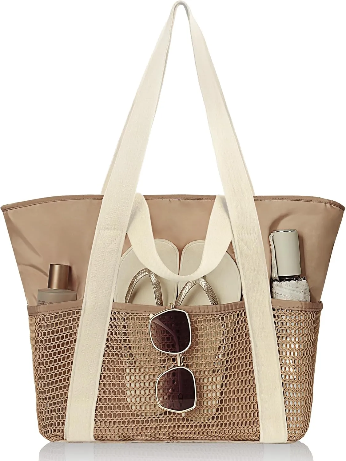 Beach Bag-Travel Tote Bags for Women with Zipper Waterproof Sandproof Beachs totes for Family Vacation Essential