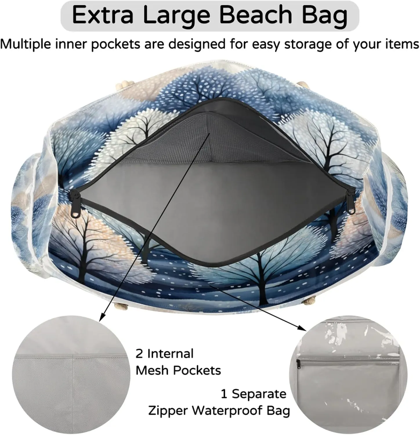 Beach Bags for Women and Men Extra Large Waterproof Sandproof Zipper Travel Tote Bag