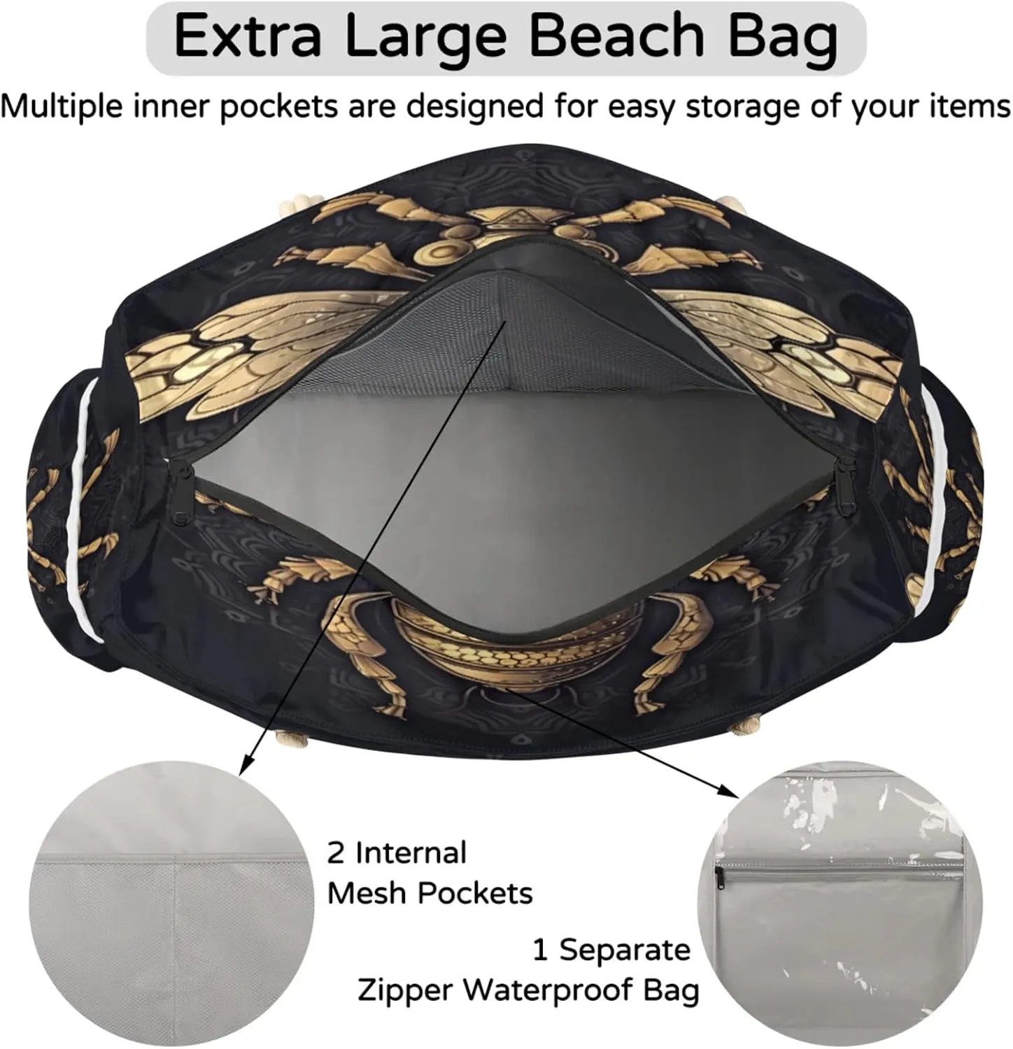 Beach Bags for Women and Men Extra Large Waterproof Sandproof Zipper Travel Tote Bag