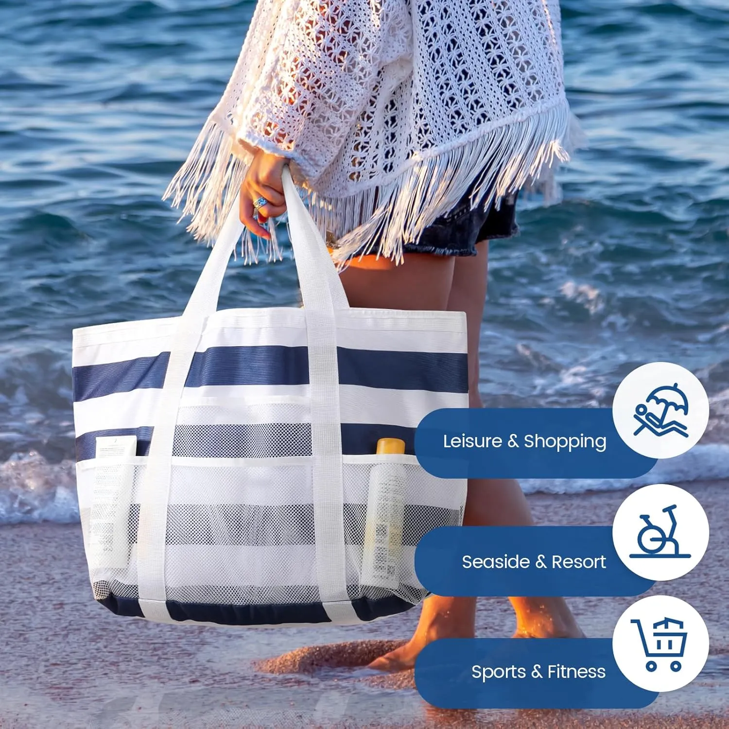 Beach Bags for Women - Large Tote Bags Waterproof Sandproof, Mesh Bag for Vacation Beach Tote Bag Pool Tote