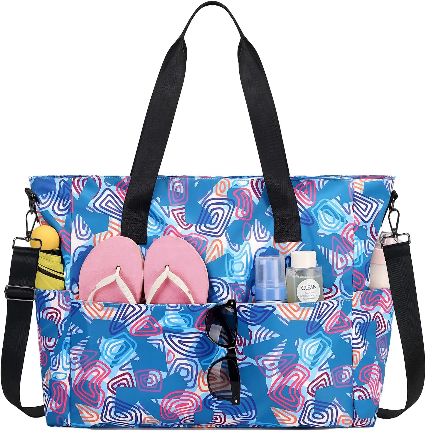 Beach Bags for Women, Large Waterproof Sandproof Swim Pool Bag with Dry Wet Seperated Pocket Utility Tote Bag