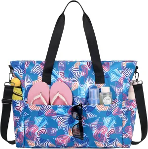 Beach Bags for Women, Large Waterproof Sandproof Swim Pool Bag with Dry Wet Seperated Pocket Utility Tote Bag