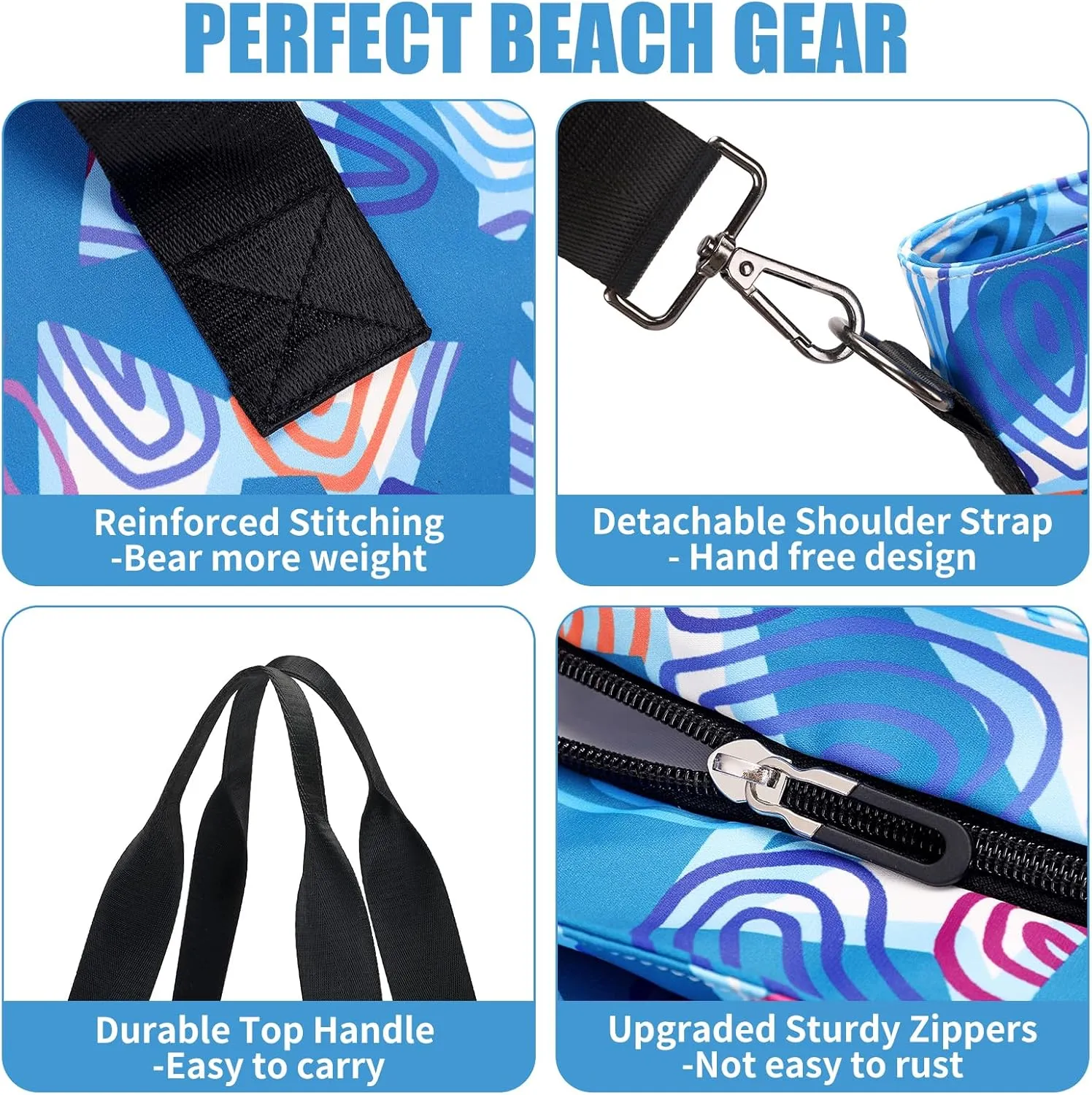 Beach Bags for Women, Large Waterproof Sandproof Swim Pool Bag with Dry Wet Seperated Pocket Utility Tote Bag