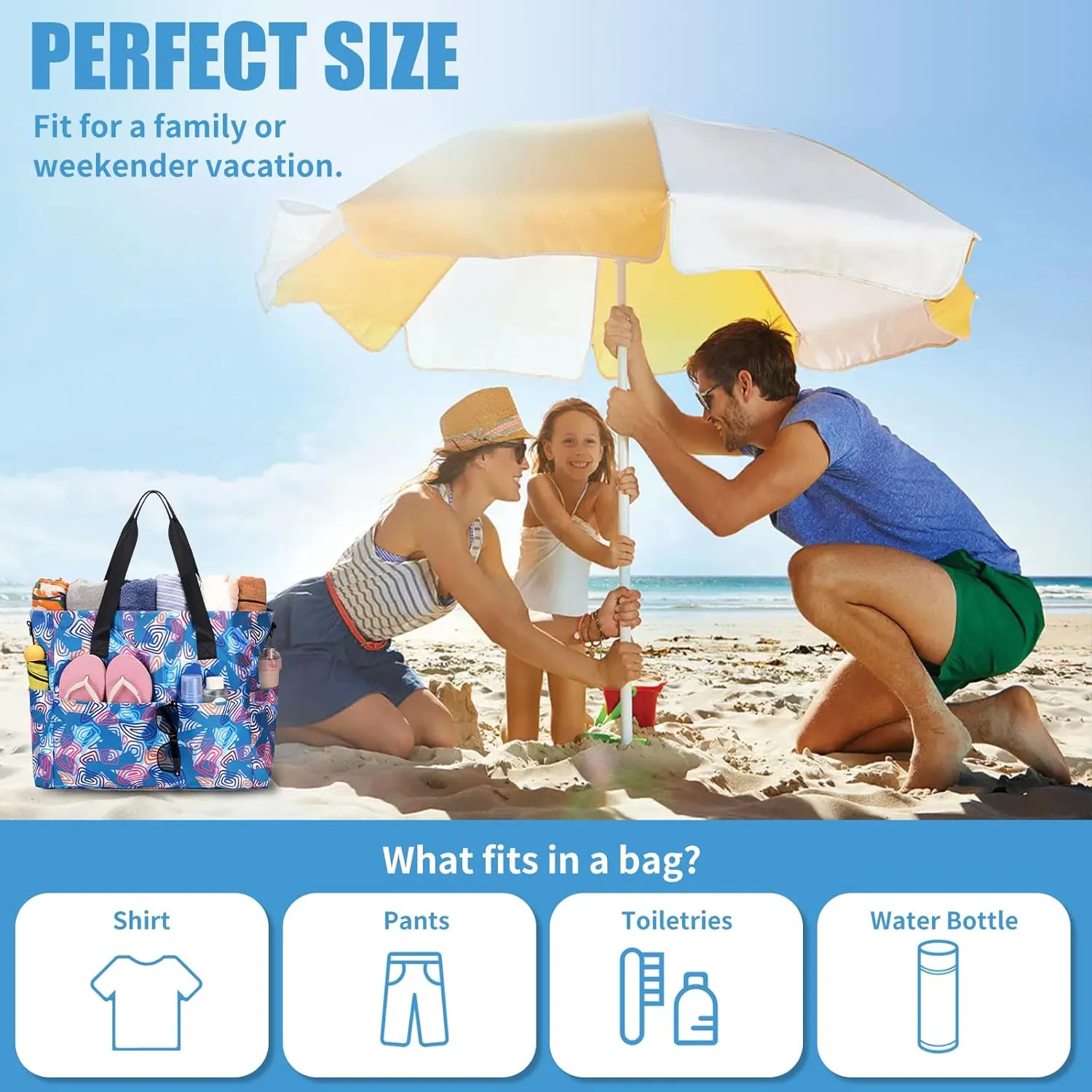 Beach Bags for Women, Large Waterproof Sandproof Swim Pool Bag with Dry Wet Seperated Pocket Utility Tote Bag
