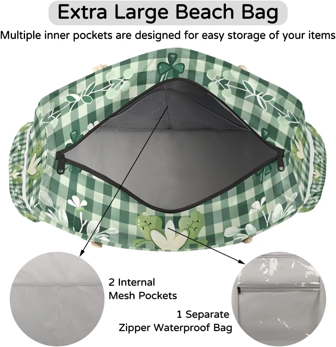 Beach Bags for Women Waterproof Sandproof Large Beach Tote Bag with Zipper Swim Pool Bag for Travel Outdoor