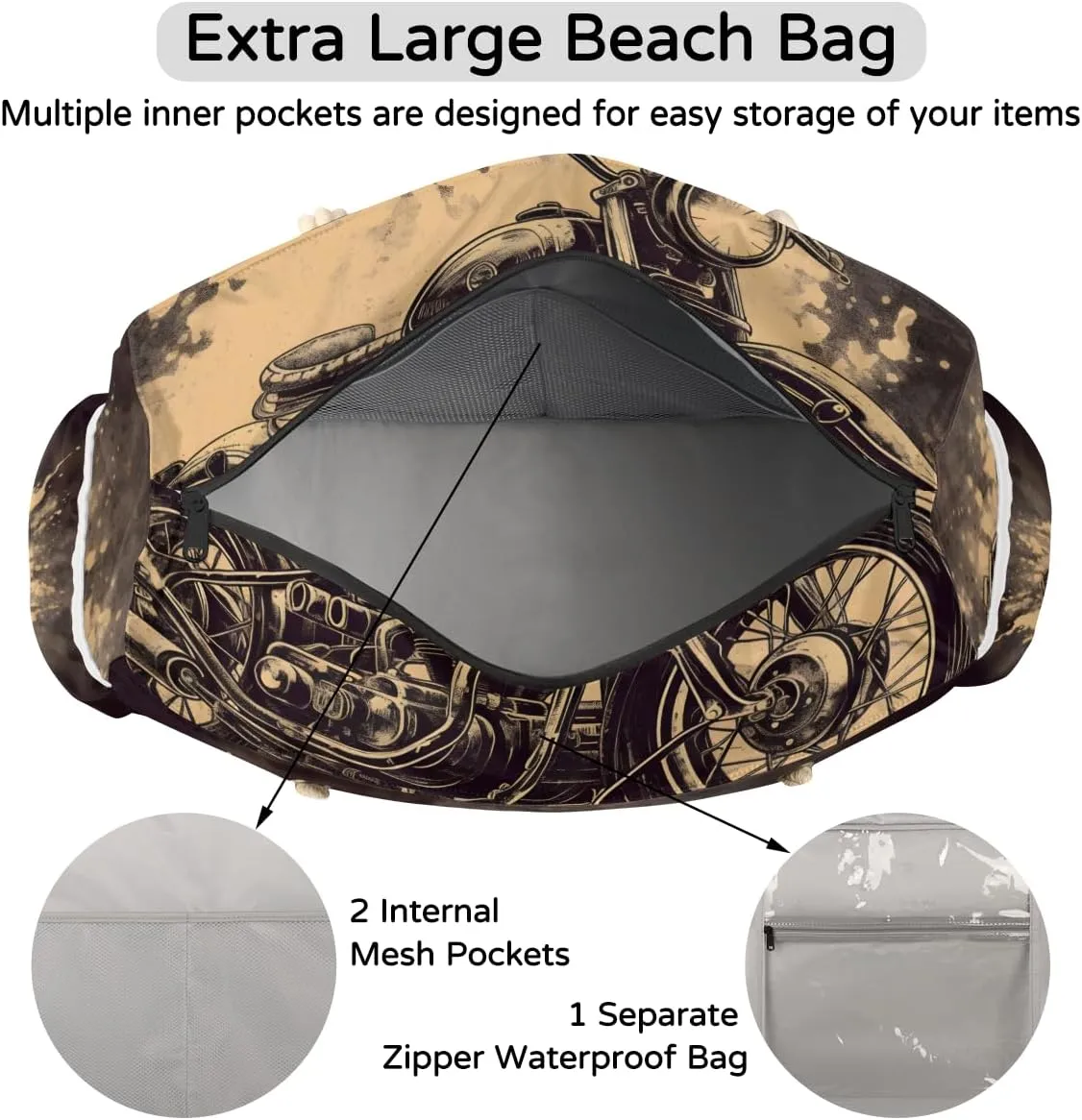 Beach Bags for Women Waterproof Sandproof Large Beach Tote Bag with Zipper Swim Pool Bag for Travel Outdoor