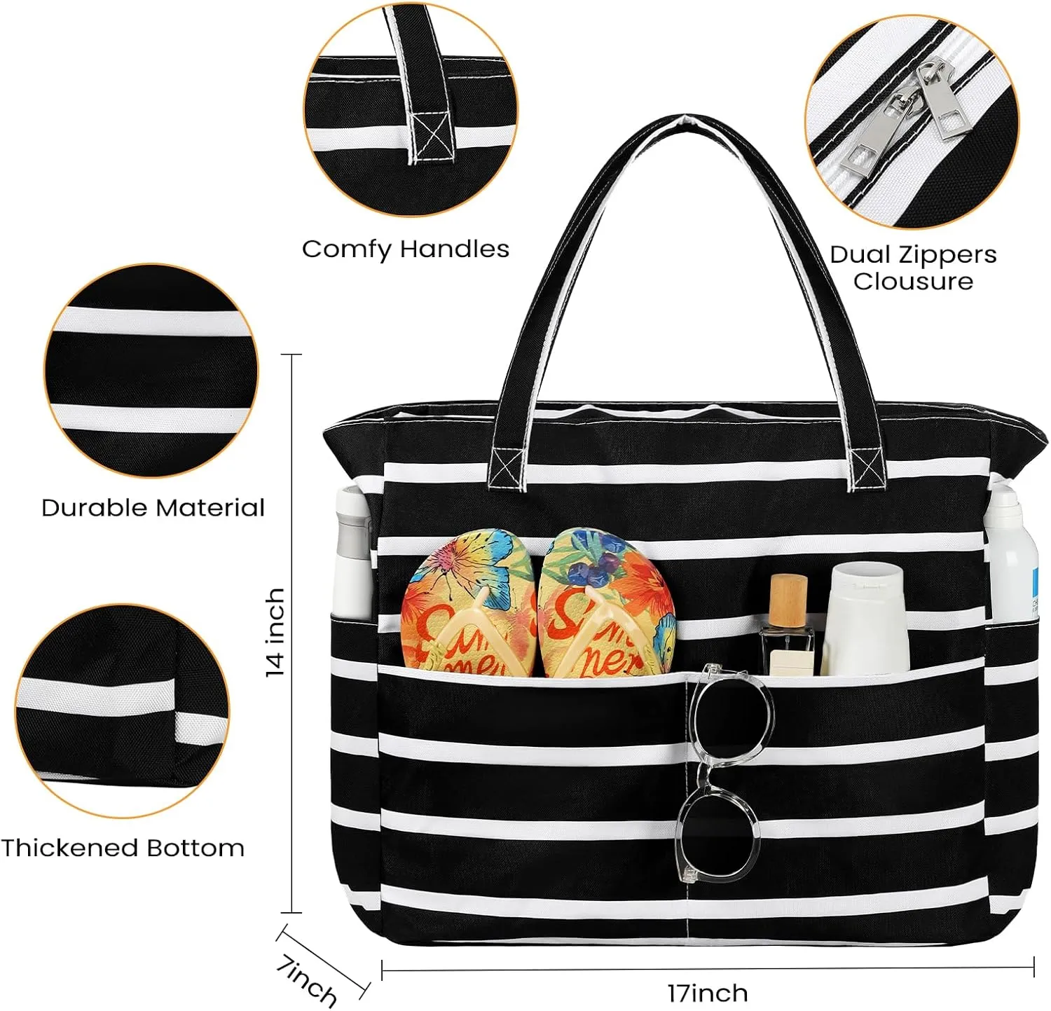 Beach Bags for Women Waterproof Sandproof Women Tote Bag, Large Beach Bag with Zipper for Gym Travel Vocation