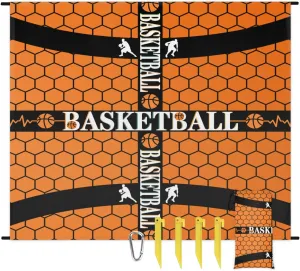 Beach Blanket, Basketball Sandproof Beach Mat, Waterproof Quick Drying Sand Free Mat with 4 x Ground Spikes for Outdoor Travel Camping Hiking, Sport Theme 68 x 59 in